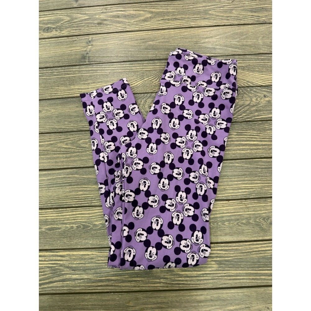 Purple Mickey Mouse Disney Cartoon Print Buttery Soft Leggings Womens One Size